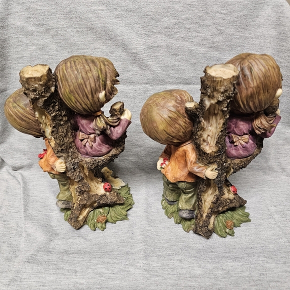 2 × 8" Wooden Art Figurine Of Boy And Girl In A Tree Branch With Pet Dog - Picture 8 of 11